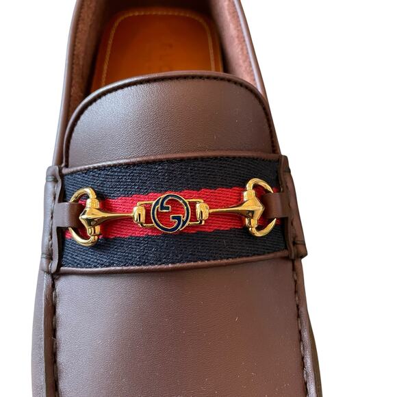 GUCCI Ayrton Web GG Horsebit Leather Driver Loafers Brown Size 12.5 | US 13 NEW - Picture 7 of 16